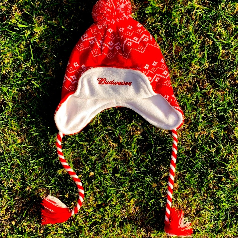 Budweiser winter hat - Pom beanie with ear flaps
